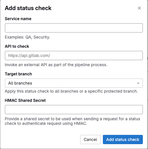 Status checks create form